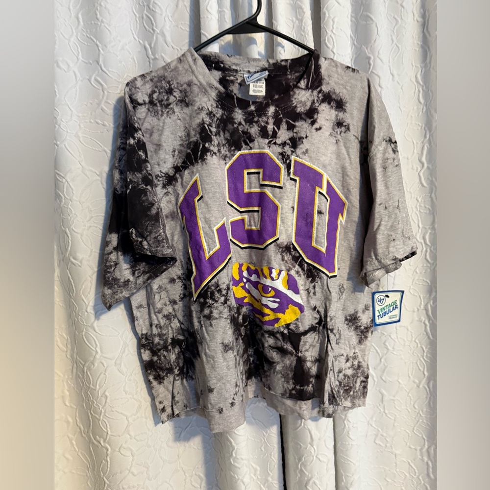 LSU Vintage Tubular (XL)-Women's Tie-Dye Jersey - Purple and Gray